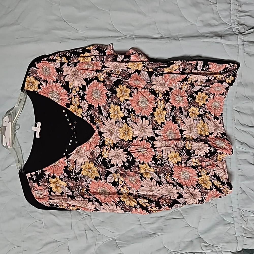 Floral dolman top with strappy detail